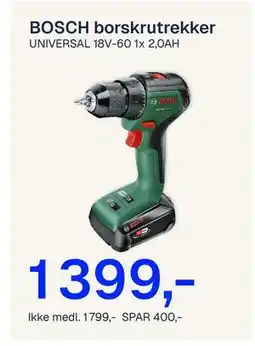 Jernia BOSCH borskrutrekker, NOK 1799, Medlemspris tilbud