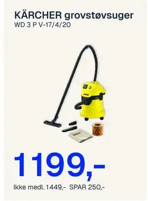 Jernia KÄRCHER grovstøvsuger, NOK 1449, Medlemspris tilbud