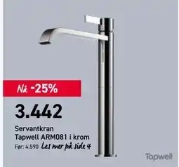 Comfort Servantkran Tapwell ARM081 i krom, NOK 3442 tilbud