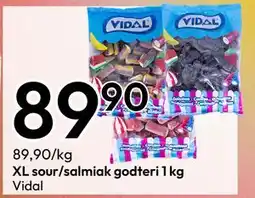 Gigaboks XL sour/salmiak godteri 1 kg, NOK 89.9 tilbud