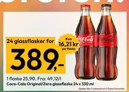 Gigaboks Coca-Cola Original/Zero glassflaske 24 x 330 ml, NOK 389 tilbud
