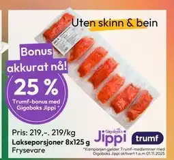 Gigaboks Lakseporsjoner 8x125 g., NOK 219 tilbud