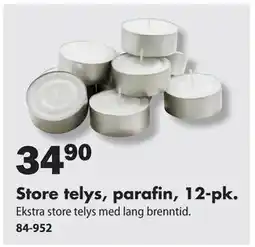 Biltema Store telys, parafin, 12-pk., NOK 34.9 tilbud