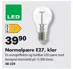 Biltema Normalpære E27, klar, NOK 39.9 tilbud