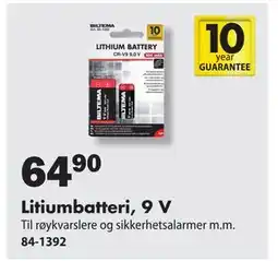Biltema Litiumbatteri, 9 V, NOK 64.9 tilbud