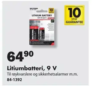Biltema Litiumbatteri, 9 V, NOK 64.9 tilbud