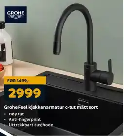 Megaflis GROHE Feel kjøkkenarmatur c-tut matt sort tilbud