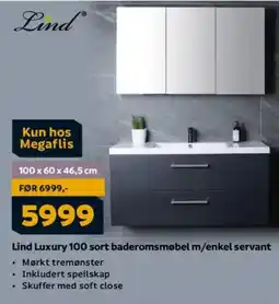 Megaflis LIND Luxury 100 sort baderomsmøbel m/enkel servant tilbud
