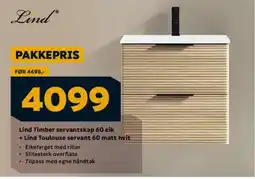 Megaflis LIND Timber servantskap 60 eik + Lind Toulouse servant 60 matt hvit tilbud