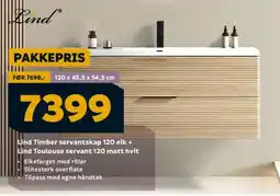 Megaflis LIND Timber servantskap 120 eik + Lind Toulouse servant 120 matt hvit tilbud