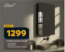 Megaflis LIND Steel speilskap 40 sort tilbud