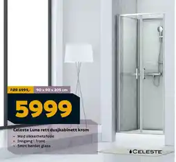 Megaflis CELESTE Luna rett dusjkabinett krom tilbud