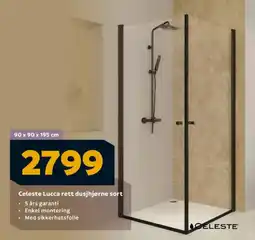Megaflis CELESTE Lucca rett dusjhjørne sort tilbud
