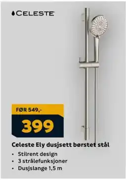 Megaflis CELESTE Ely dusjsett børstet stål tilbud