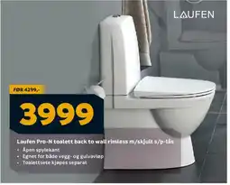 Megaflis LAUFEN Pro-N toalett back to wall rimless m/skjult s/p-lås tilbud