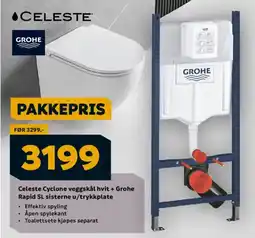 Megaflis CELESTE Cyclone veggskål hvit + Grohe Rapid SL sisterne u/trykkplate tilbud