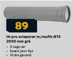 Megaflis Ht pro avløpsrør m/muffe 075 2000 mm grå tilbud