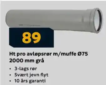 Megaflis Ht pro avløpsrør m/muffe 075 2000 mm grå tilbud