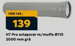 Megaflis HT Pro avløpsrør m/muffe 0110 2000 mm grå tilbud