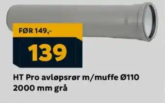 Megaflis HT Pro avløpsrør m/muffe 0110 2000 mm grå tilbud