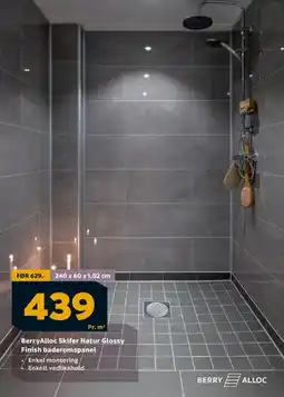 Megaflis BerryAlloc Skifer Natur Glossy Finish baderomspanel tilbud