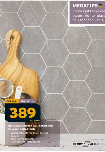 Megaflis BerryAlloc Kitchen Wall naturskifer Hexagon Satin Finish tilbud