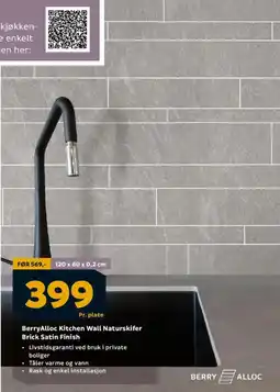 Megaflis BerryAlloc Kitchen Wall Naturskifer Brick Satin Finish tilbud