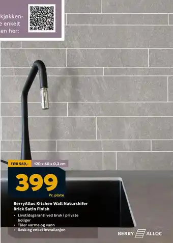 Megaflis BerryAlloc Kitchen Wall Naturskifer Brick Satin Finish tilbud