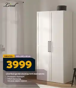 Megaflis LIND Nest garderobeskap hvit med ramme tilbud