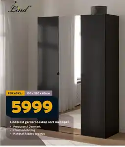 Megaflis LIND Nest garderobeskap sort med speil tilbud