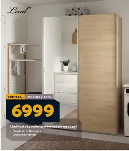 Megaflis LIND Nest skyvedørsgarderobe eik med speil tilbud