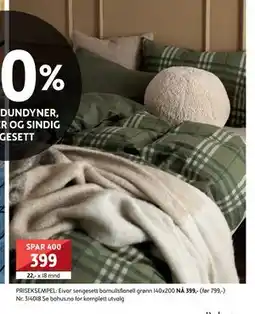 Bohus Eivor sengesett bomullsflanell grønn 140x200, NOK 399 tilbud