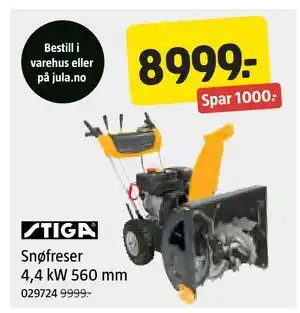 Jula Snøfreser 4,4 kW 560 mm, NOK 8999 tilbud