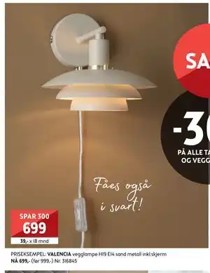 Bohus VALENCIA vegglampe, NOK 699 tilbud