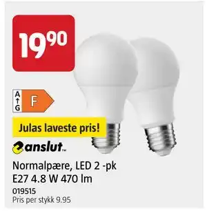 Jula Normalpære, LED 2 -pk E27 4.8 W 470 lm, NOK 19.9 tilbud