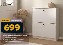 Megaflis Lind Fiora skoskap hvit 2 dører tilbud
