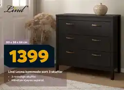 Megaflis Lind Leona kommode sort 3 skuffer tilbud