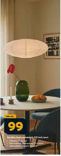 Megaflis Nordlux Basic pendel kit E27 hvit/sort tilbud