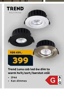 Megaflis Trend luna cob led 6w dim to warm hvit/sort/børstet stål tilbud