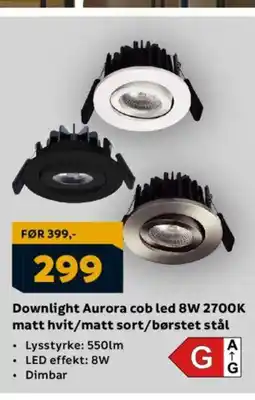 Megaflis Downlight Aurora cob led 8W 2700K matt hvit/matt sort/børstet stål tilbud
