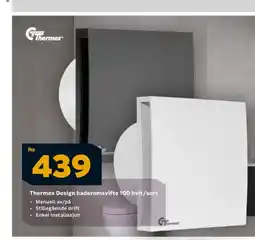 Megaflis Thermex Design baderomsvifte 100 hvit/sort tilbud