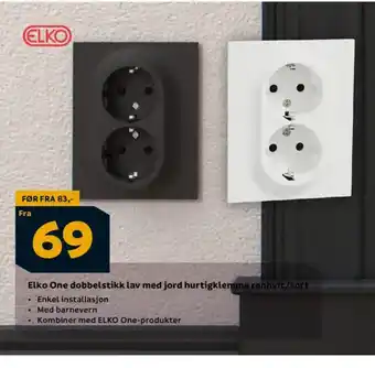 Elko One dobbelstikk lav med jord hurtigklemme renhvit/sort