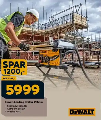 Megaflis Dewalt bordsag 1850W 210mm tilbud