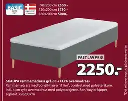 JYSK SKAUPA rammemadrass grå-33 + FLYA overmadrass tilbud