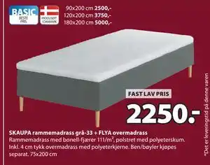 JYSK SKAUPA rammemadrass grå-33 + FLYA overmadrass tilbud