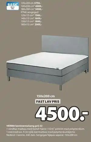 JYSK VERMA kontinentalseng grå-22, NOK 4500 tilbud