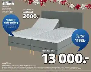 BJORSUND regulerbar seng grå-23 + MURU overmadrass, NOK 13000