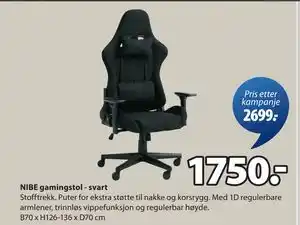 JYSK NIBE gamingstol - svart, NOK 1750 tilbud