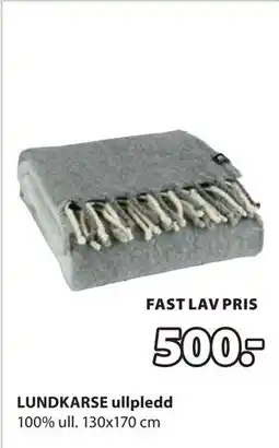 JYSK LUNDKARSE ullpledd, NOK 500 tilbud