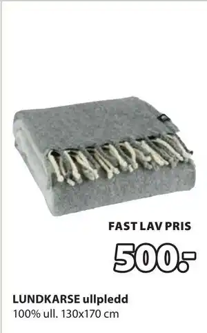 JYSK LUNDKARSE ullpledd, NOK 500 tilbud